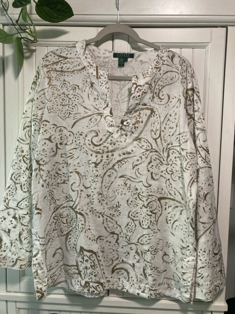 Ralph Lauren White Tunic with Gold Floral Print 100% Linen